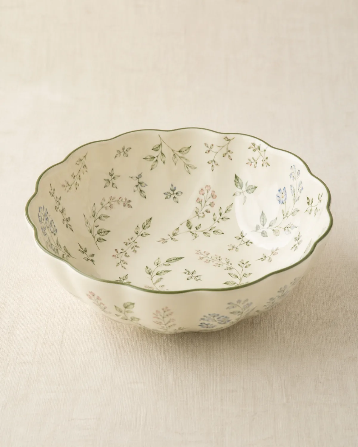 English Garden Rice Bowl on warm ivory linen